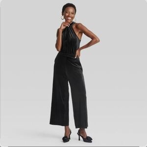 a new day Black Velvet Halter Wide-Leg Jumpsuit
